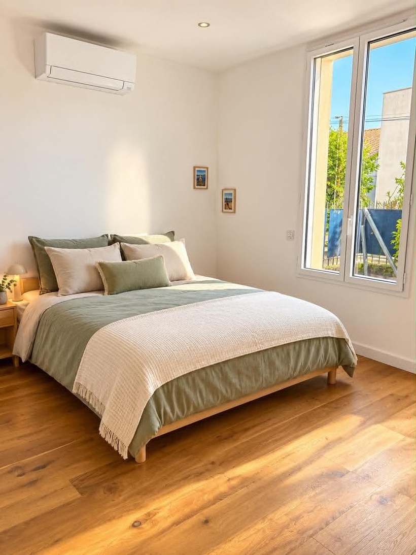 Chambre lumineuse sur parquet
