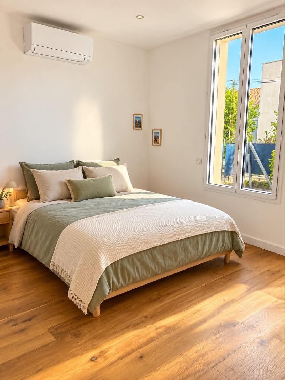 Chambre lumineuse sur parquet